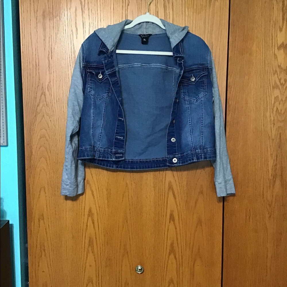 Jean Jacket with sweatshirt hood and sleeves